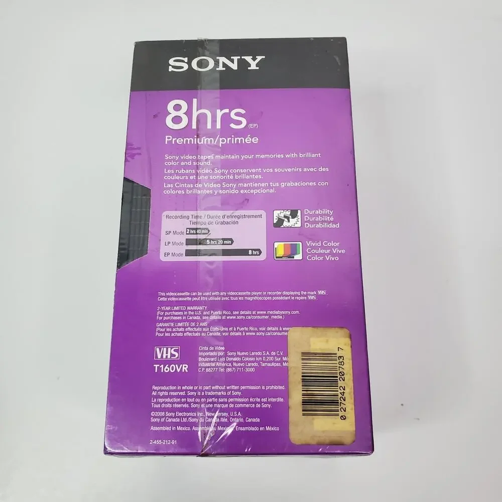 Sony Premium Grade 8 Hours T-160VF VHS Blank 4 Pack New Sealed